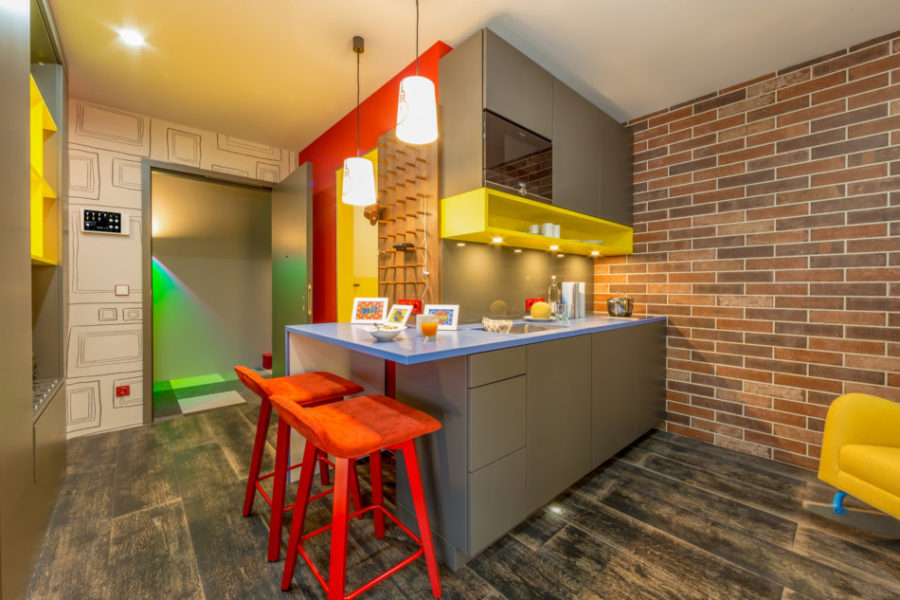 Avonite Azul 8284 apartment kitchen countertop. Fabrication: Rosskopf + Partner AG.