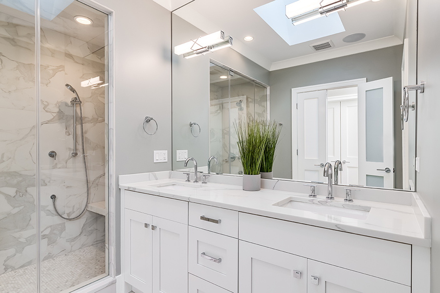 Elevate your bathroom into a spa-like atmosphere with cultured marble - the perfect choice for serene and luxurious aesthetic without grout lines.